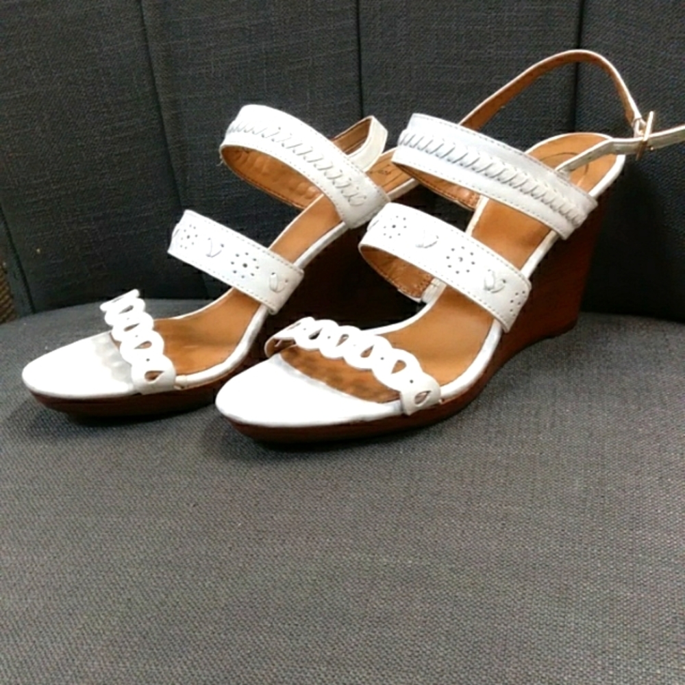 Jack Rogers White Wedge Heel Sandals, Size 10 M